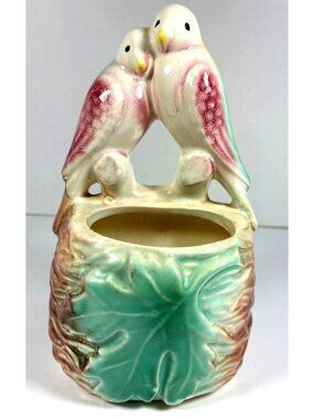 Vintage Morton Pottery Lovebirds Wall Pocket Planter 1950s Ceramic Bird Vase